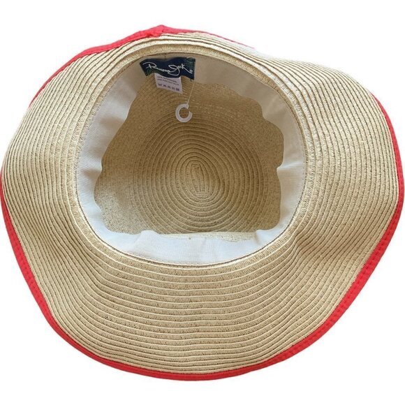 Panama Jack Classic Paper Straw Backless Floppy Sun Hat Coral Red Trim #252K - Picture 4 of 7